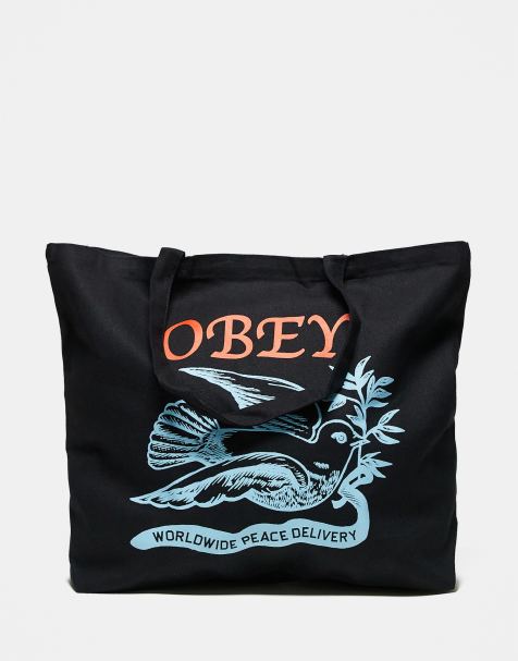 Obey – Czarna torba typu tote z nadrukiem z gołębiem i napisem Peace Delivery - view 1