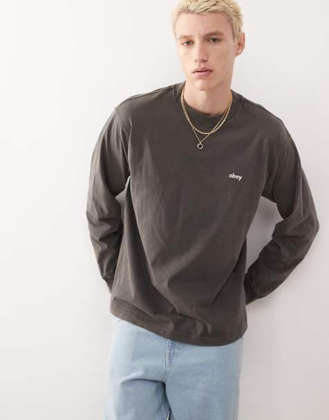 Obey long sleeve logo t-shirt in pigment digital black