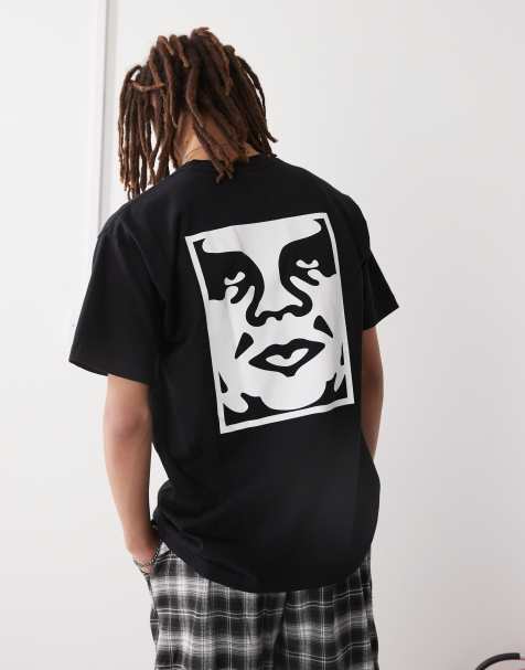 Obey bold icon back print heavyweight t-shirt in black