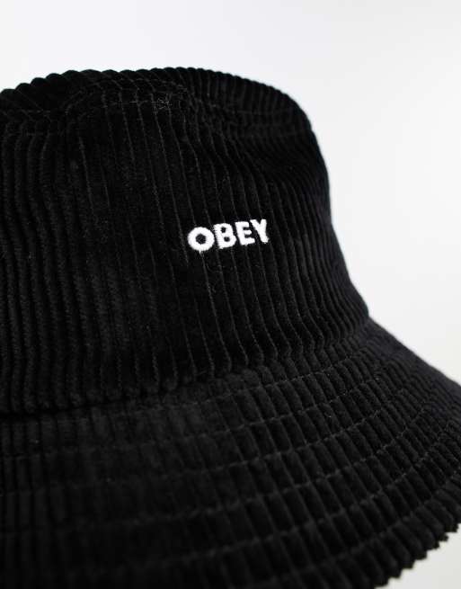 Obey – Czarny sztruksowy kapelusz typu bucket z logo, 4 z 4