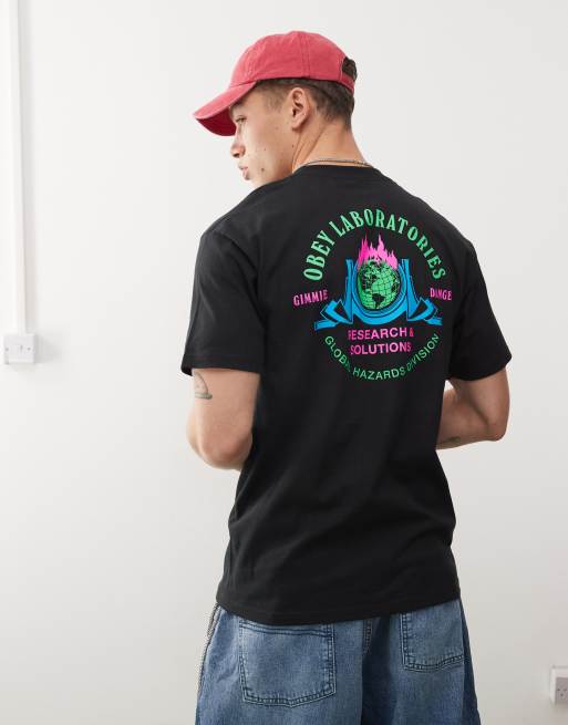 Obey – Czarny T-shirt z grafiką z napisem „Laboratories”