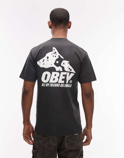 Obey – Czarny T-shirt z grafiką ze zwierzętami i nadrukiem na plecach - view 1