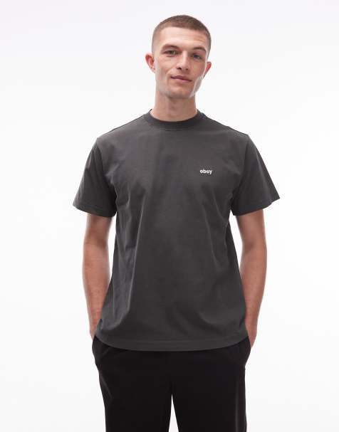 Obey – Czarny T-shirt z logo farbowany pigmentowo - view 1