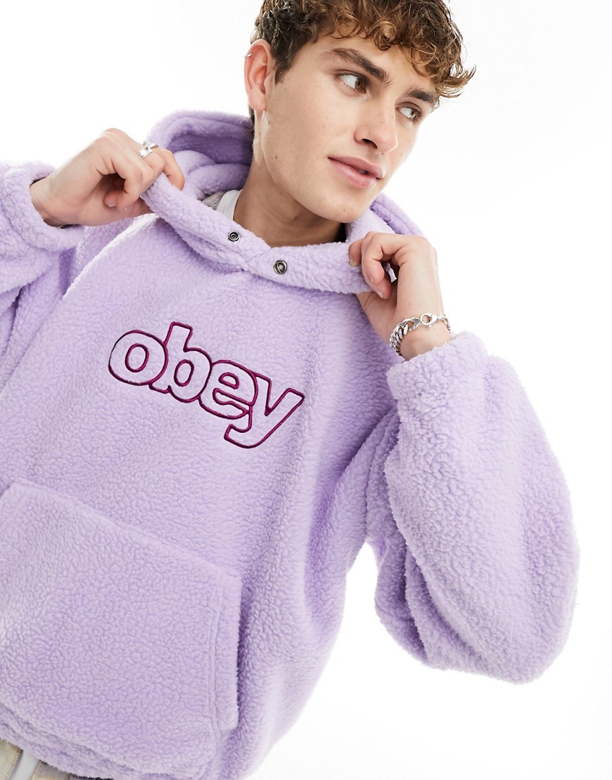 Obey daily polar fleece hoodie in purple