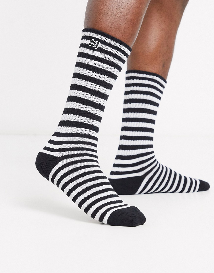 Obey Dale II striped socks in black/white