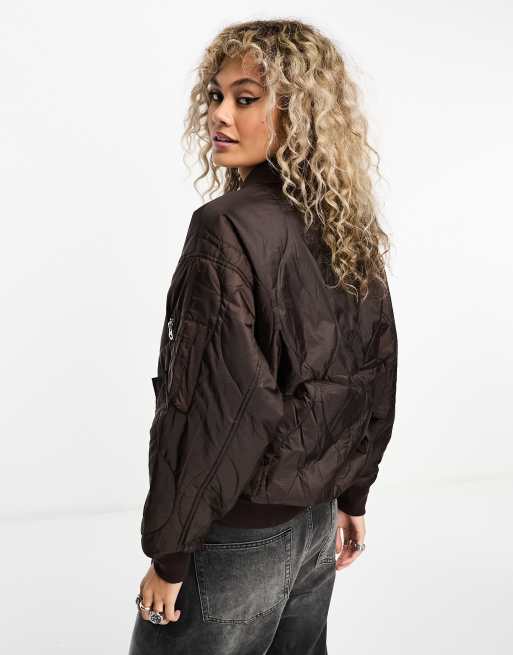 Obey Daybreak MA1 quilted bomber jacket in brown