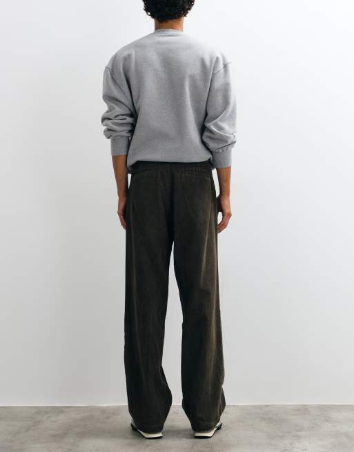 Obey Dean pantaloni ampi in velluto a coste plissettati marroni, 3 di 5