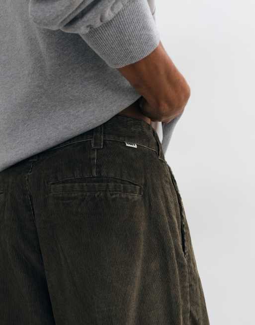 Obey Dean pantaloni ampi in velluto a coste plissettati marroni, 4 di 5