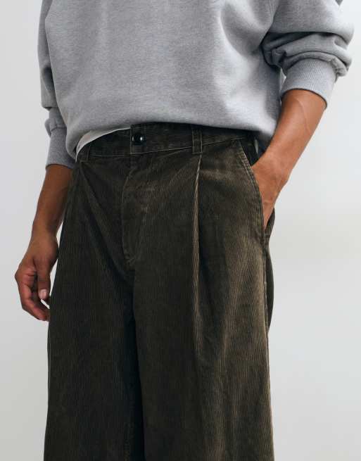 Obey Dean pantaloni ampi in velluto a coste plissettati marroni, 5 di 5