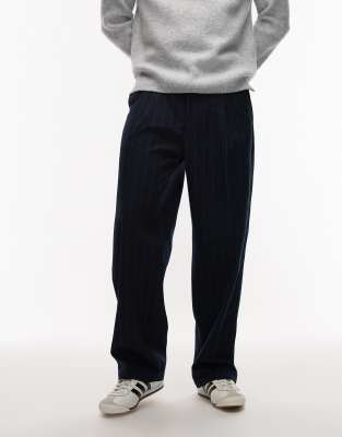 Obey Obey dean stripe pleated wide leg trousers in navy