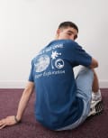 [Obey] Obey Deeper Exploration graphic logo t-shirt with back in blue S BLUE