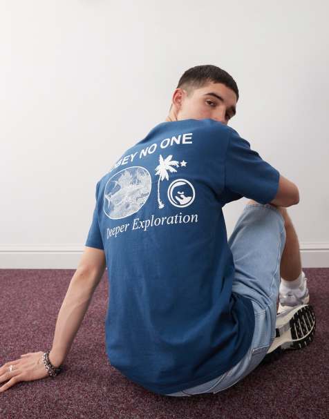 Obey – Deeper Exploration – Niebieski T-shirt z nadrukiem graficznym z logo na plecach - view 1