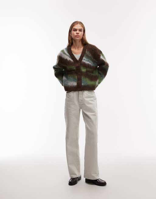 Obey delirium knitted cardigan in brown and green, 2 of 4