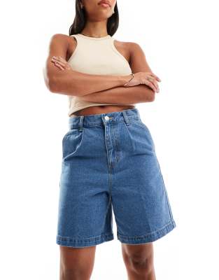 Obey denim jorts in light indigo wash-Blue