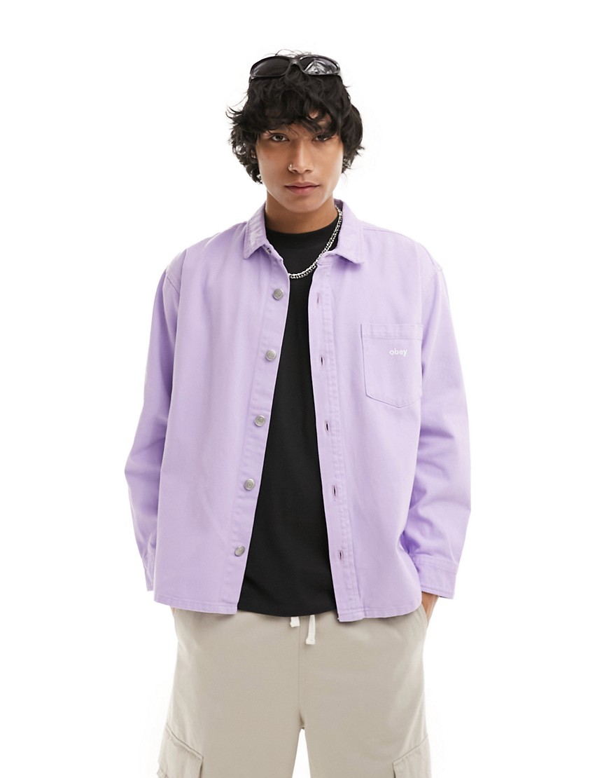 Obey denim long sleeve shirt in lilac-Purple