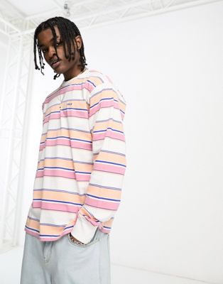 Obey direct striped long sleeve top in white - ASOS Price Checker