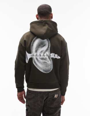 Obey Obey disorder heavyweight oversized pullover hoodie in khaki-Green