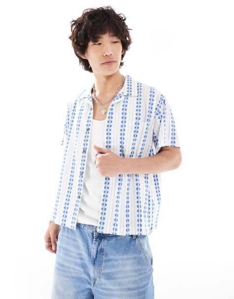 Obey dobby floral stripe shirt in blue stripe - view 1