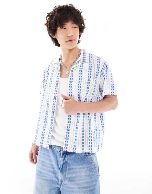 Obey dobby floral stripe shirt in blue stripe