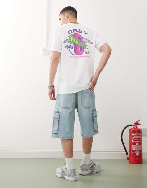 Obey dream construction graphic logo t-shirt with back print in white