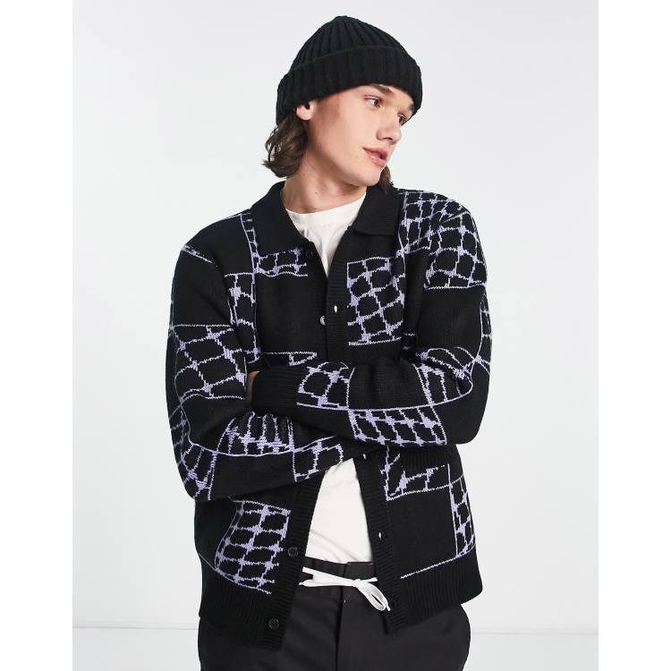 Obey Dryden knitted cardigan in black and purple | ASOS