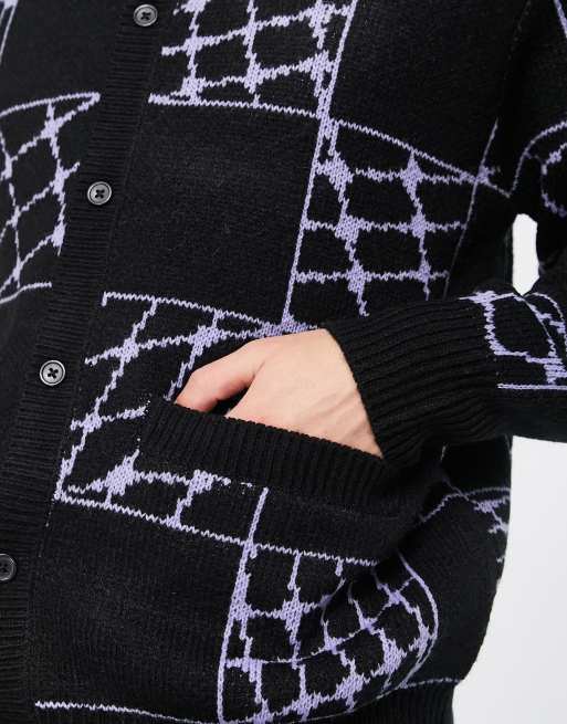 Obey Dryden knitted cardigan in black and purple