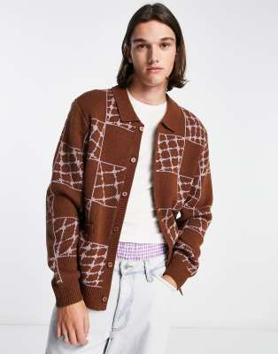 Obey dryden knitted cardigan in brown and purple | Compare