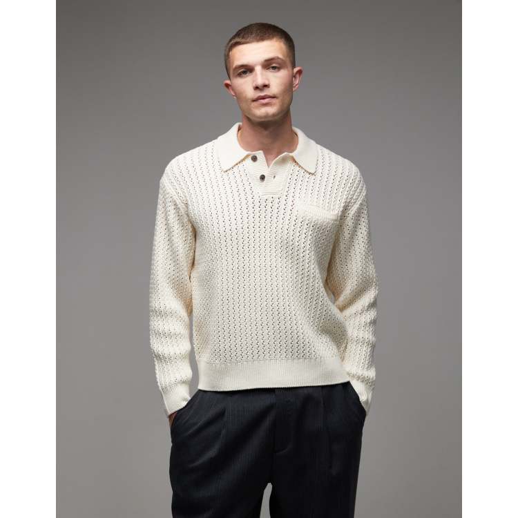Obey duane knitted polo jumper in off white | ASOS