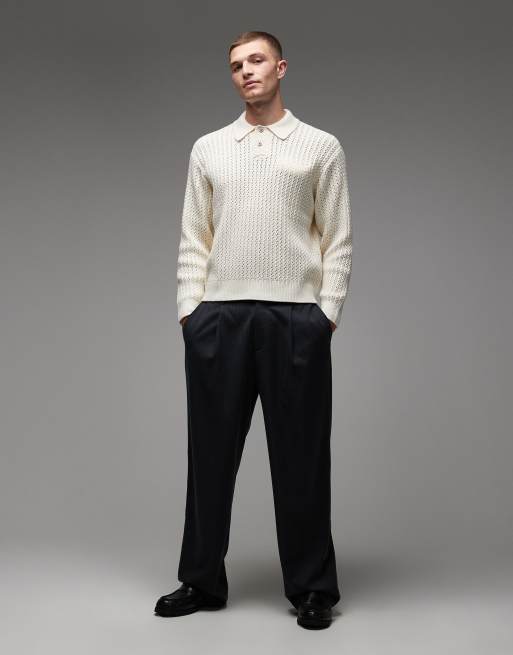 Obey duane knitted polo jumper in off white, 2 of 5