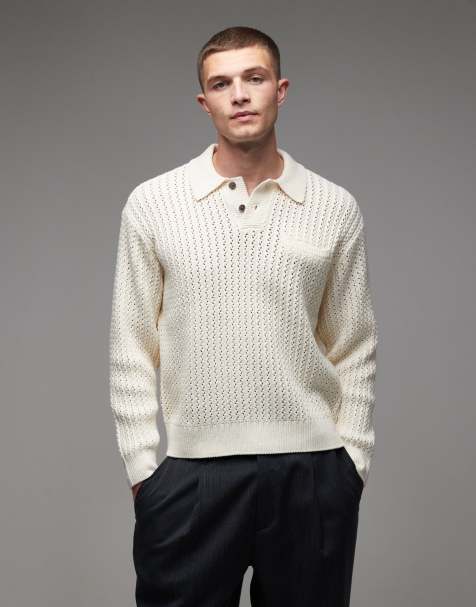 Obey – Duane – Polo-Strickpullover in Wollweiß - view 1