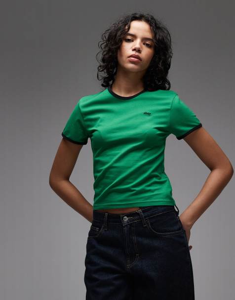 Obey duvall short sleeve ringer t-shirt in green