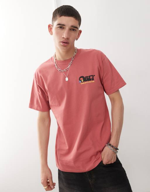 Obey - Earth Drop Out - T-shirt color rosso minerale con stampa sul retro e logo, 2 di 4