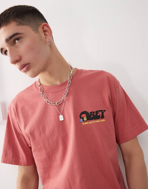 Obey - Earth Drop Out - T-shirt color rosso minerale con stampa sul retro e logo, 4 di 4