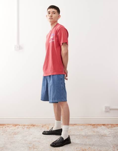 Obey easy denim carpenter short in light indigo - view 1
