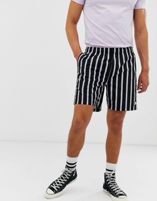 Obey Easy - Gestreepte shorts in zwart/wit