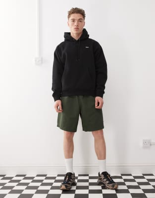 Obey easy relaxed twill short in dark green-Black