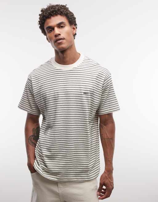 Obey Edwin stripe t-shirt in beige, 3 of 5