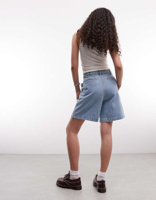 OBEY - Eli - Geplooide denim short in blauw, 3 van 5