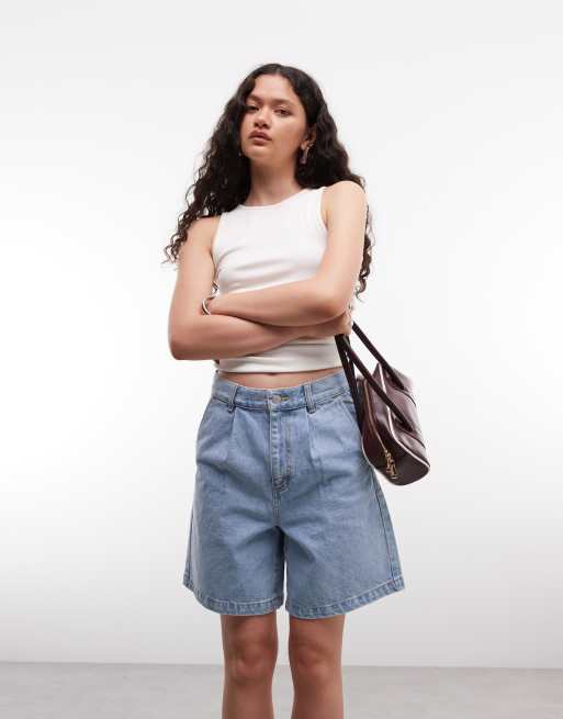 OBEY - Eli - Geplooide denim short in blauw, 4 van 5
