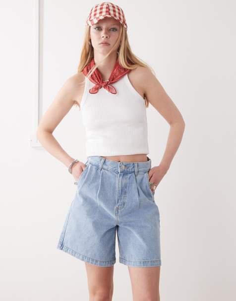 Obey – Eli – Jasnoniebieskie szorty jeansowe z zakładkami - view 1