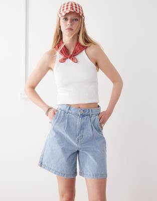 Obey - Eli - Short en jean plissé - Bleu clair délavé