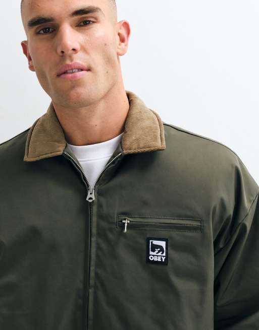 Obey elysian jacket with contrast collar in green multi, 3 of 5