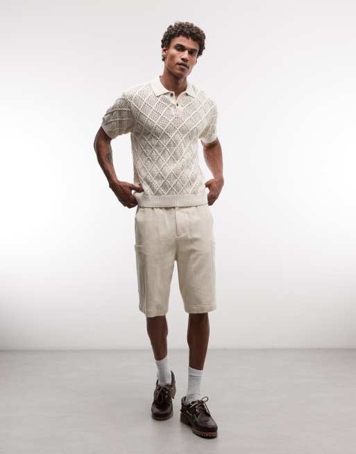 Obey - Eryk - Cremehvid strikket poloskjorte, 2 af 5