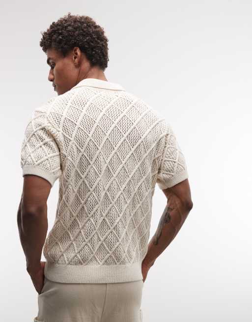 Obey - Eryk - Cremehvid strikket poloskjorte, 3 af 5