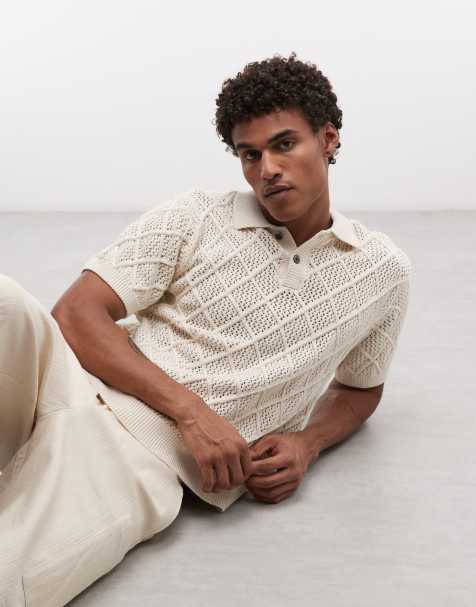 Obey eryk knitted polo shirt in cream - view 1