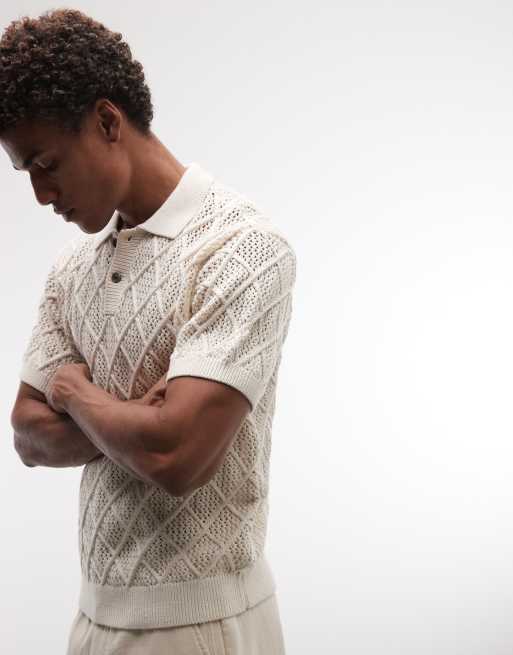 Obey eryk knitted polo shirt in cream, 4 of 5