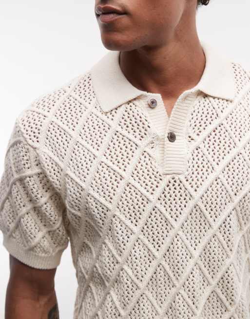 Obey eryk knitted polo shirt in cream, 5 of 5