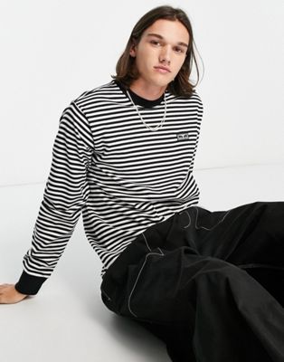 Obey established works eyes long sleeve striped t-shirt in black and white