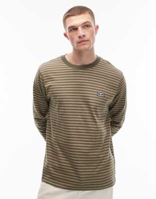 Obey Obey established works eyes striped long sleeve t-shirt in brown