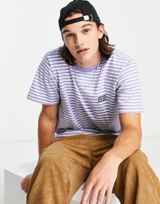 Obey established works eyes striped t-shirt in purple and white